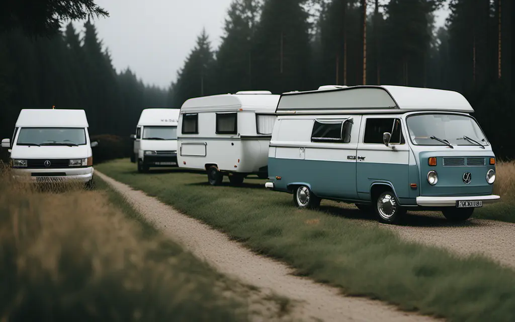Sanitärgebäude eines Campingplatzes am frühen Morgen, daneben ein Kartenleser an der Tür